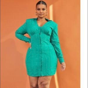 Plus size green shoulder padded dress